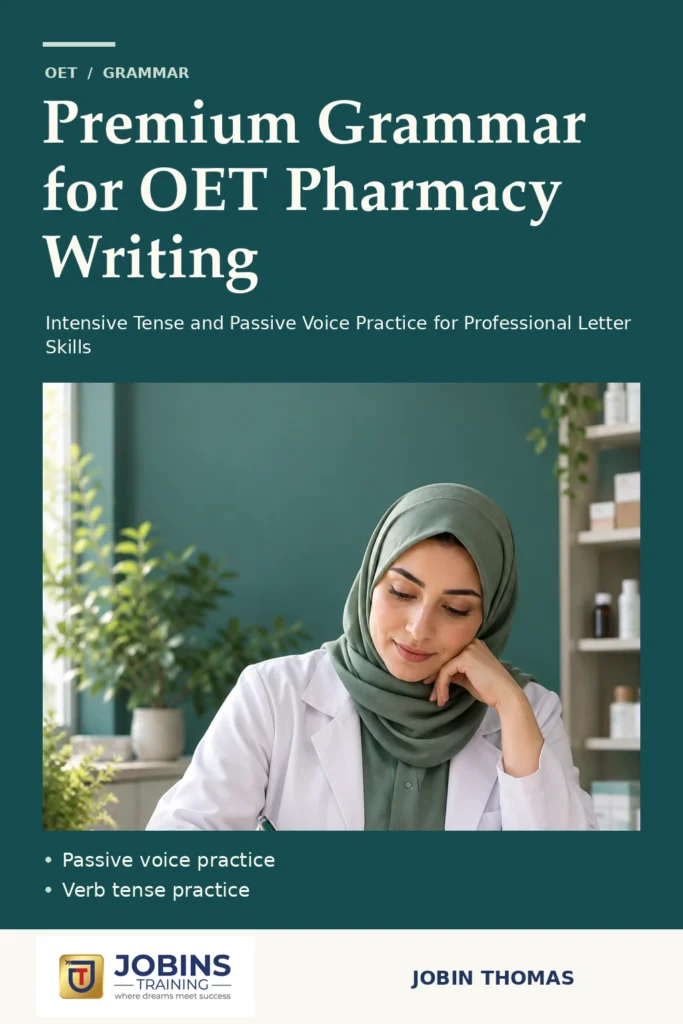 Premium Grammar for OET Pharmacy Writing by Jobin Thomas — front cover