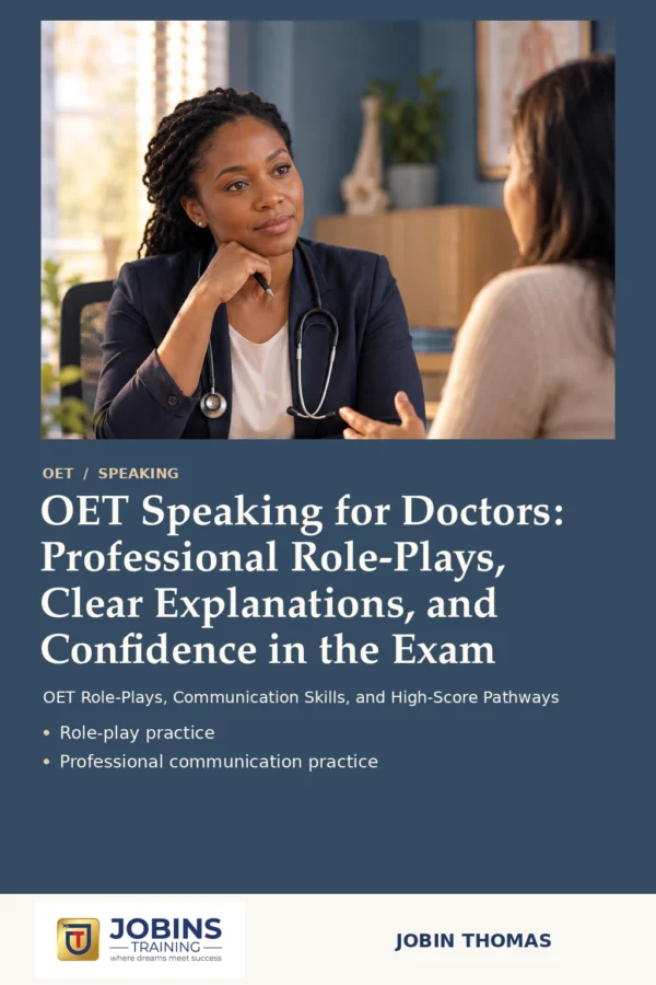 OET Speaking for Doctors: Professional Role-Plays, Clear Explanations, and Confidence in the Exam by Jobin Thomas — front cover