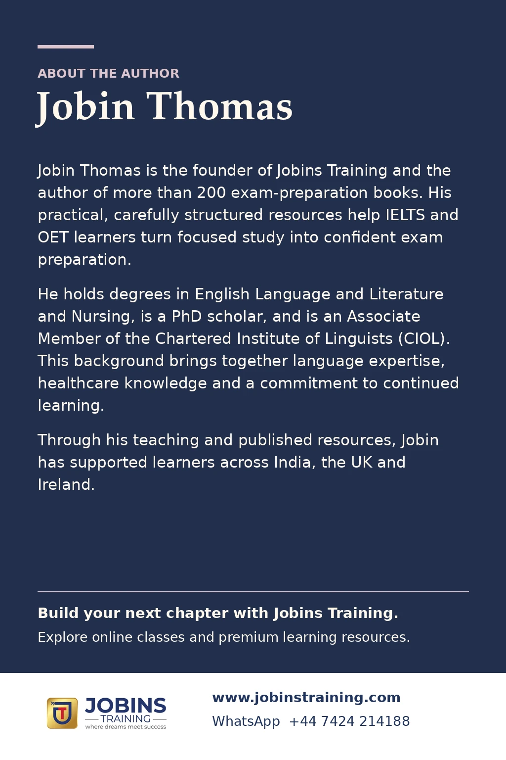OET Speaking for NURSE Profession by Jobin Thomas — back cover