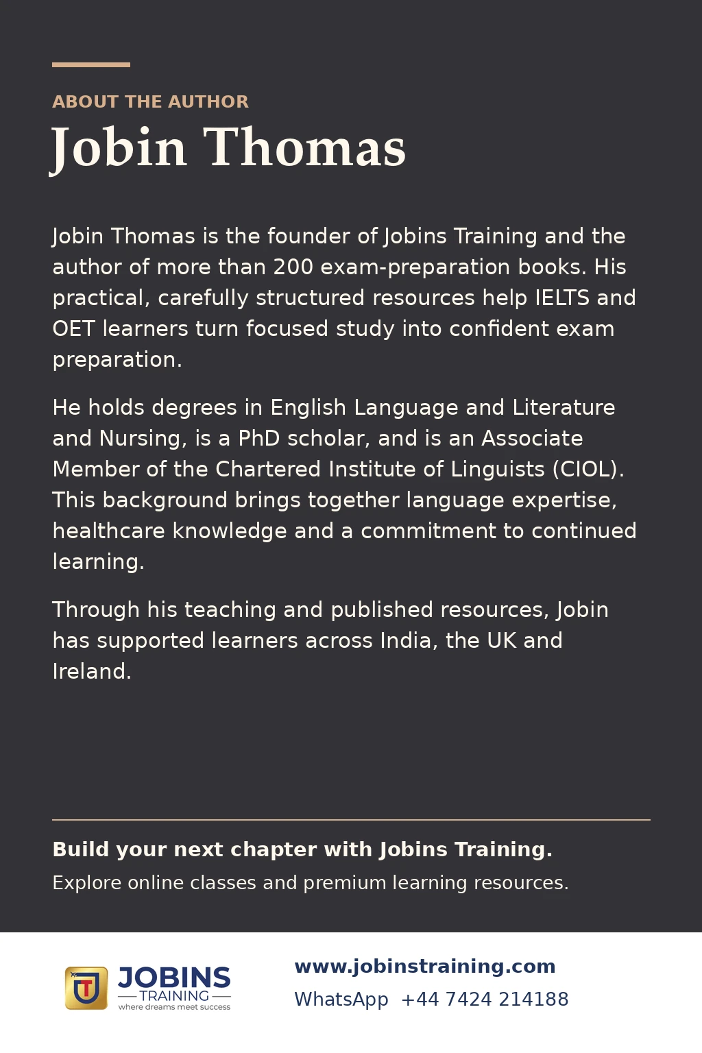 Know the condition. Explain with confidence. by Jobin Thomas — back cover