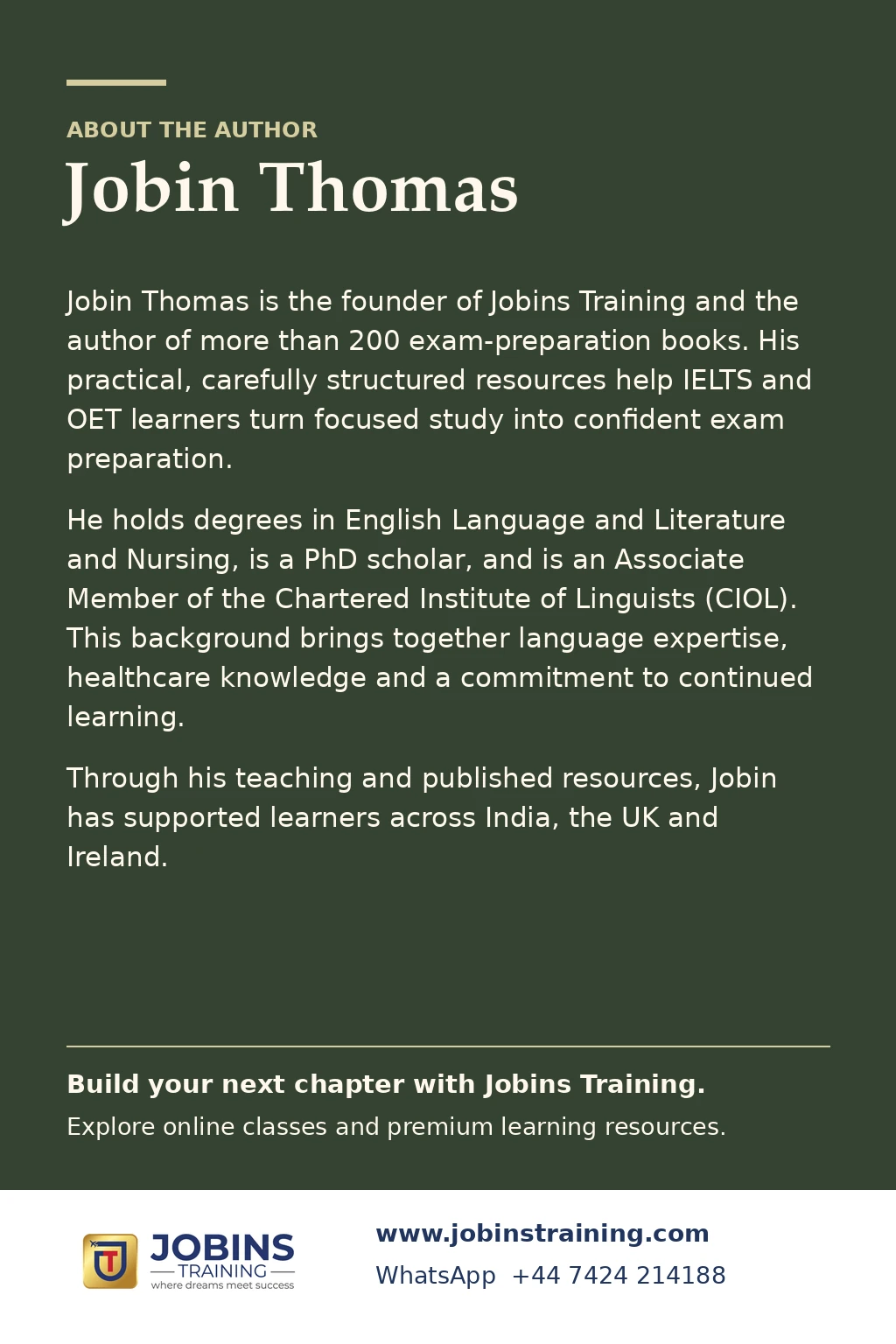 Mastering OET Pharmacy Speaking: 50 Practice Role-Plays by Jobin Thomas — back cover