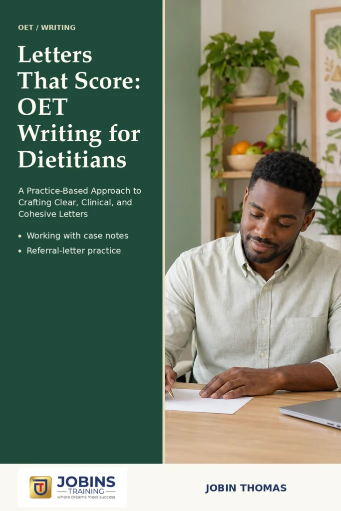 Letters That Score: OET Writing for Dietitians by Jobin Thomas — front cover