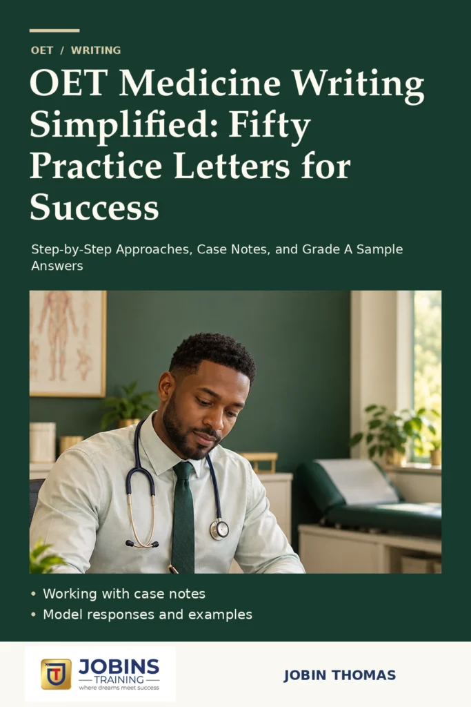 OET Medicine Writing Simplified: Fifty Practice Letters for Success by Jobin Thomas — front cover