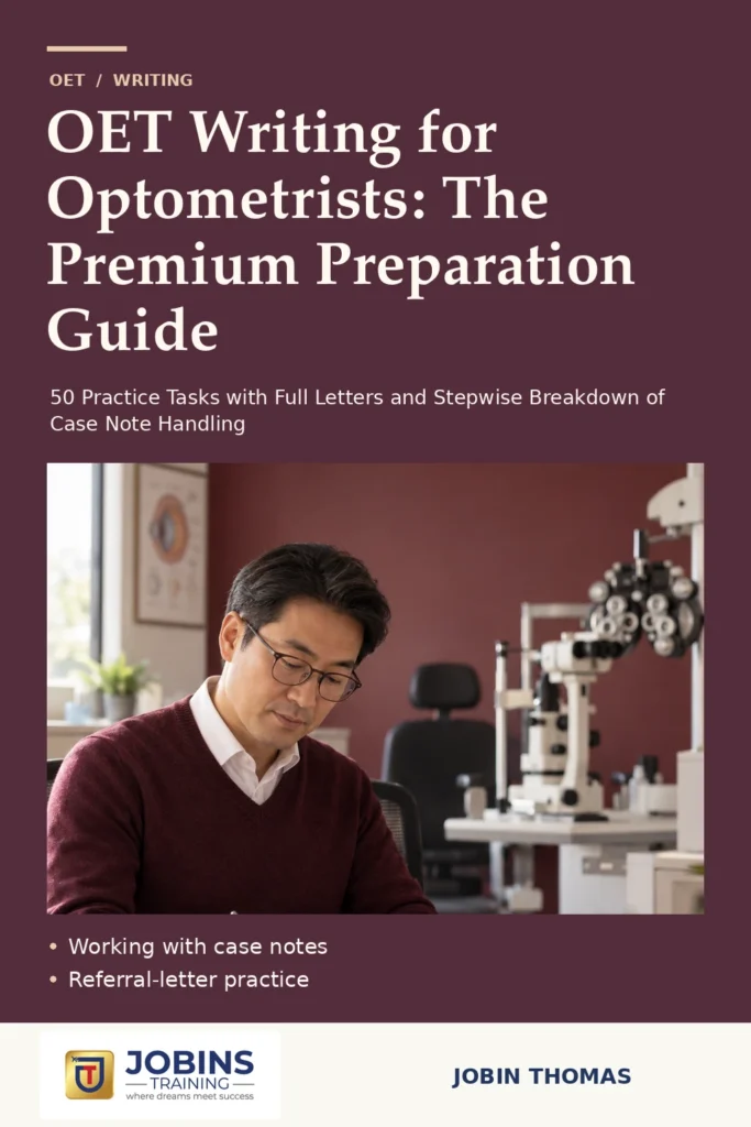 OET Writing for Optometrists: The Premium Preparation Guide by Jobin Thomas — front cover