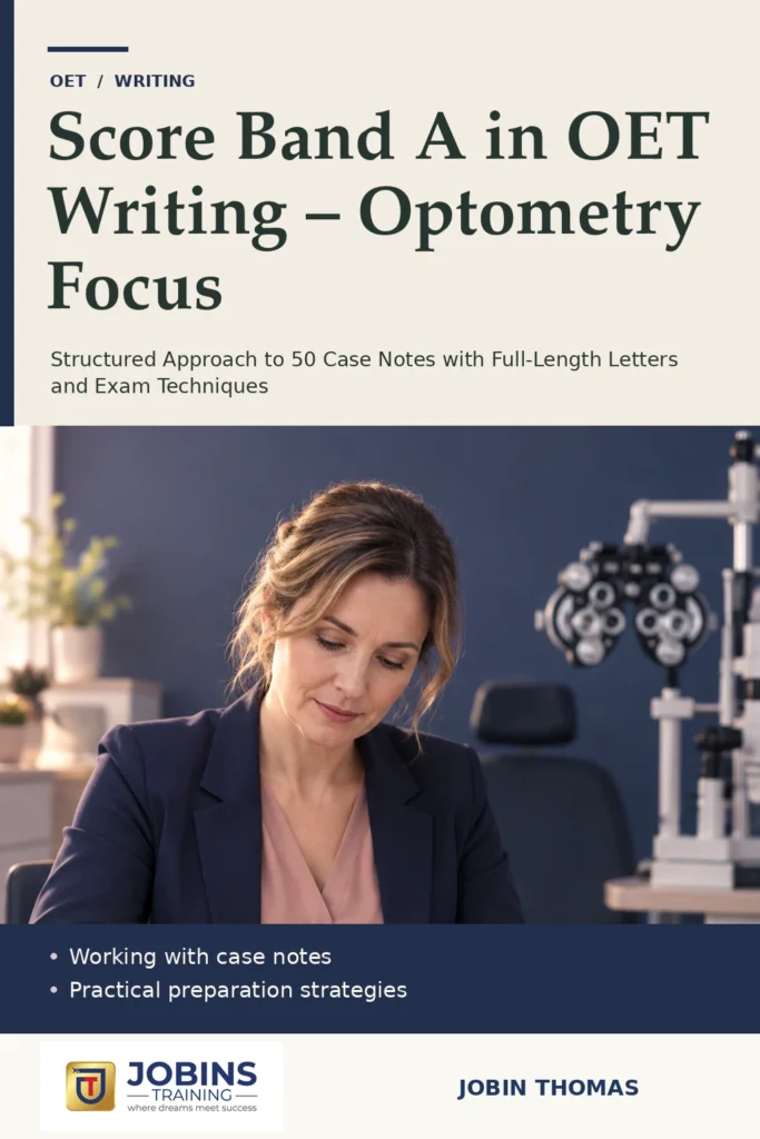 Score Band A in OET Writing – Optometry Focus by Jobin Thomas — front cover