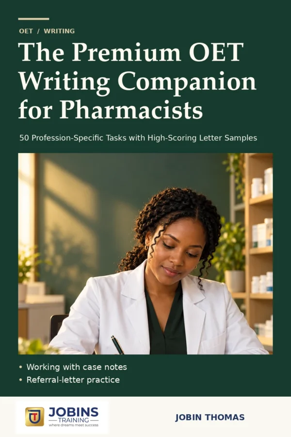 The Premium OET Writing Companion for Pharmacists by Jobin Thomas — front cover