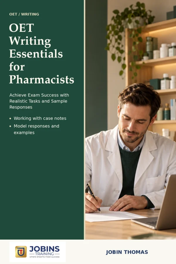 OET Writing Essentials for Pharmacists by Jobin Thomas — front cover