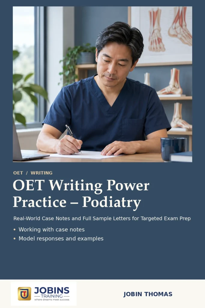 OET Writing Power Practice – Podiatry by Jobin Thomas — front cover