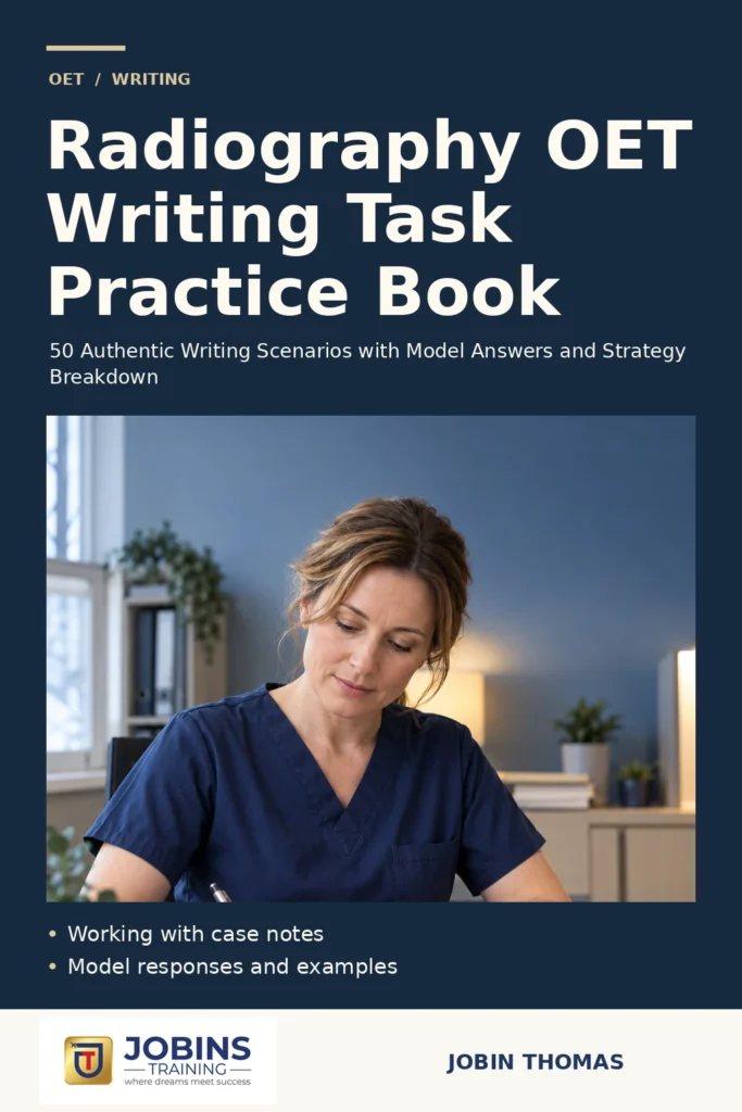 Radiography OET Writing Task Practice Book by Jobin Thomas — front cover