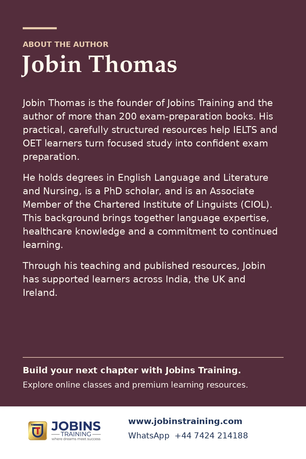 PTE Writing Practice Made Easy: 75 Summaries and 50 Essays with Detailed Sample Answers by Jobin Thomas — back cover