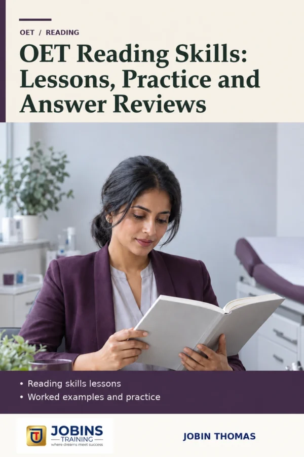 OET Reading Skills: Lessons, Practice and Answer Reviews by Jobin Thomas — front cover