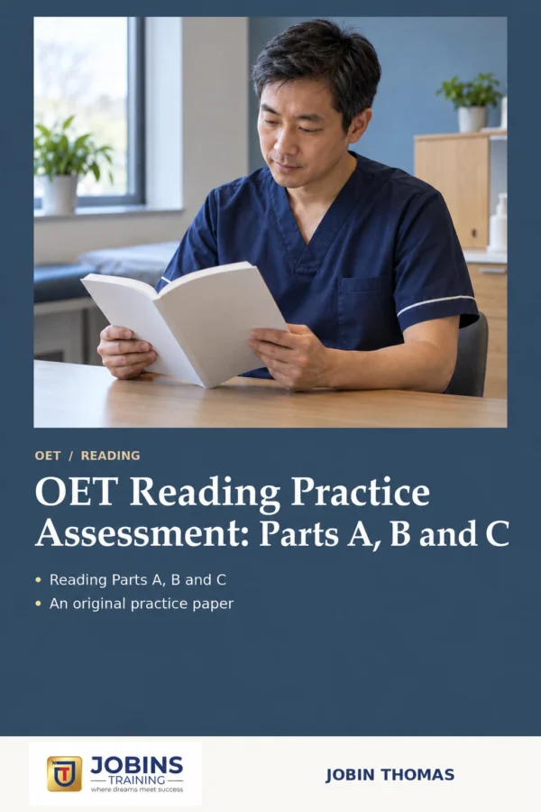 OET Reading Practice Assessment: Parts A, B and C by Jobin Thomas — front cover