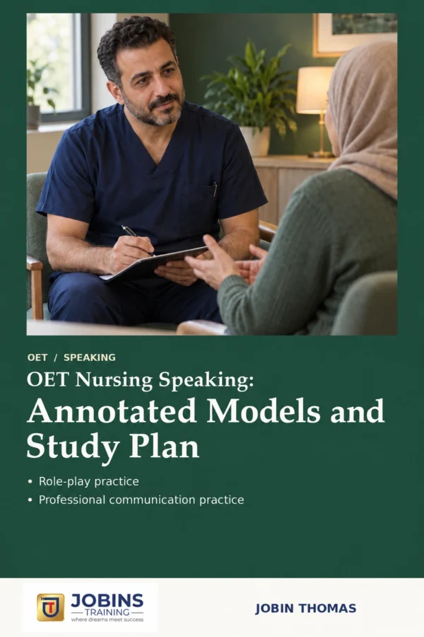 OET Nursing Speaking: Annotated Models and Study Plan by Jobin Thomas — front cover