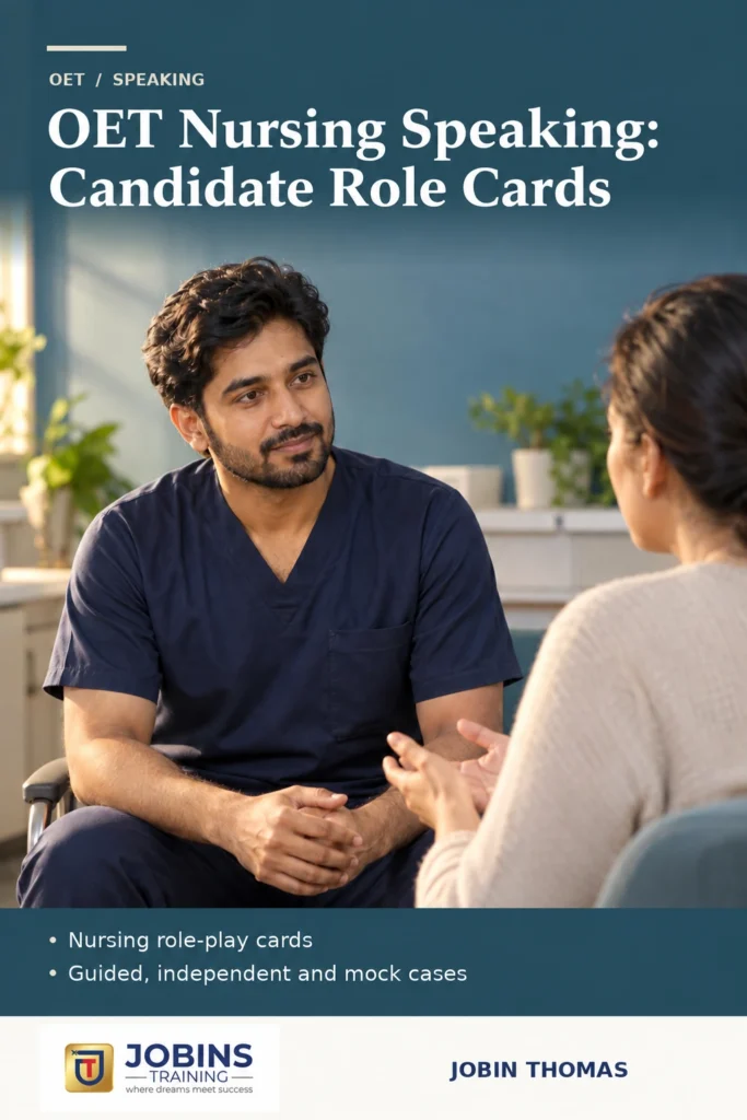 OET Nursing Speaking: Candidate Role Cards by Jobin Thomas — front cover